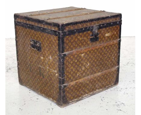 Early Louis Vuitton trunk with monogrammed exterior and lift out tray, serial number 176523, paper label to inside of lid "PA