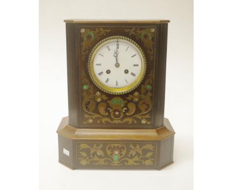 Early decorative wood cased mantle clock in decorative painted wood case,  key &amp; pendulum available, (needs service), (he