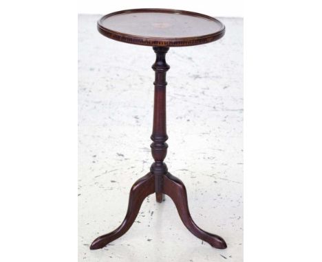 Vintage pedestal lamp table with inlaid top, 29.5cm diameter, 55.5cm high approx