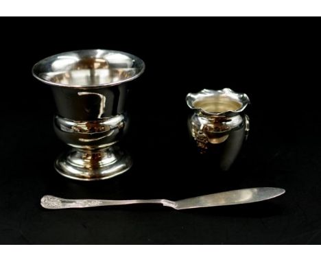 Two small silver vases one American marked B&amp;M sterling, the other marked 800, together with a sterling silver butter kni