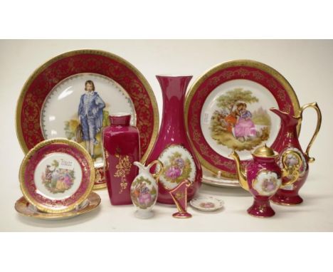 Collection of Limoges trinkets/table wares comprising 3 display plates, 2 dishes, 2 vases, a jug, a teapot, and a miniature j