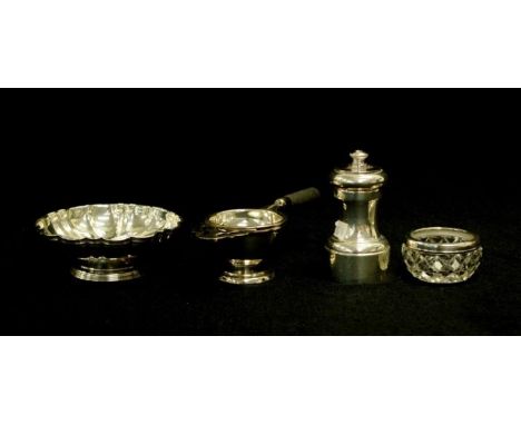 Good silver plate pepper grinder (height 9cm approx); together with a footed silver plate sweetmeat bowl, (diameter 10cm appr