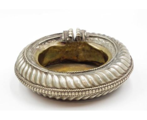 African souvenir silver plate bowl comprising a traditional African bangle, converted to a bowl/ashtray, (diameter 15cm appro