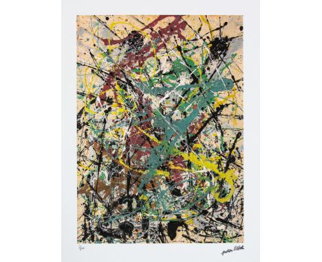 Jackson Pollock (after) 'Number 16' lithography print, sheet size 50 x 70 cm, plate signed bottom right, numbered with pencil