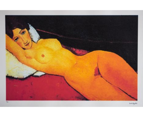 Amadeo Modigliani (after) 'Female Nude Reclining On a White Pillow' lithography print, plate signed bottom right, numbered wi