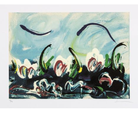 Mario Schifano (after) 'Water Flowers' offset lithograph in colors, signed bottom right, pencil, numbered bottom left with pe