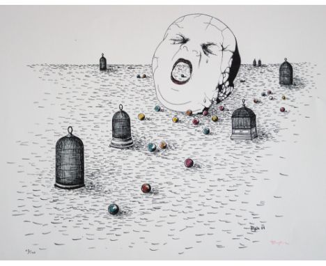 Toyen (after), Marie Cerminova 'The Shooting Gallery IV' lithography print, signed bottom right, numbered with pencil bottom 