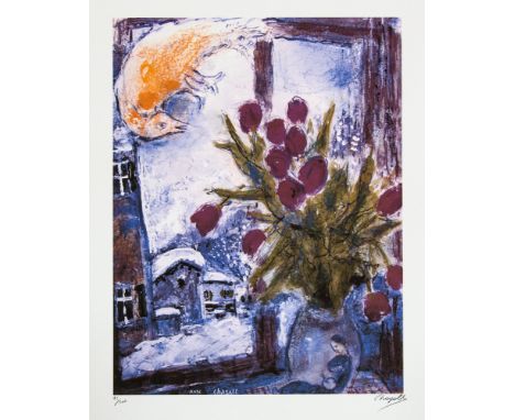 Marc Chagall (after) 'Bouquet Of Flowers' offset lithograph, signed bottom right, numbered with pencil bottom left, limited e