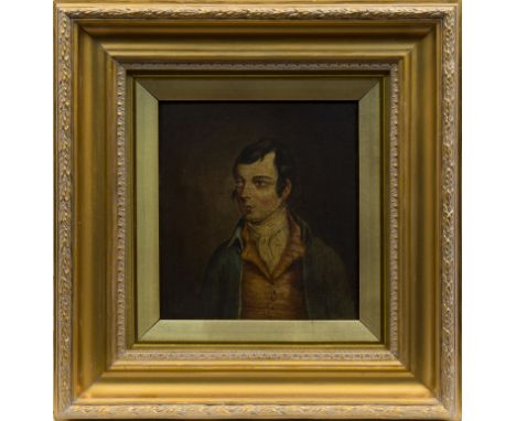 SCOTTISH SCHOOL (EARLY 19TH CENTURY), PORTRAIT OF ROBERT BURNS oil on canvas, unsigned 23cm x 20.5cm Framed and under glass.