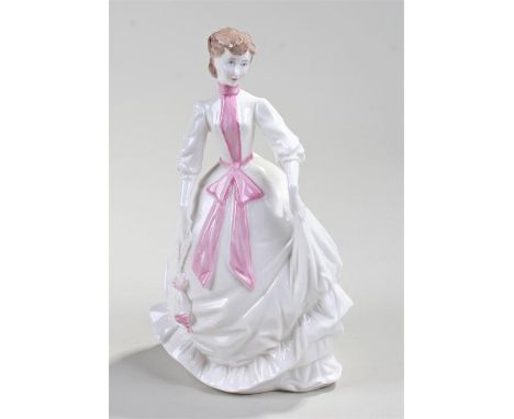 Royal Worcester porcelain figure, of a lady with white dress and pink scarf 