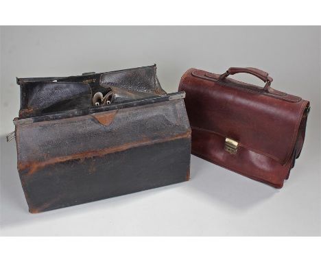 Two Doctors bags, the first by P.Harris, with chromed internal case housing equipment, the second leather bag with clasp fron