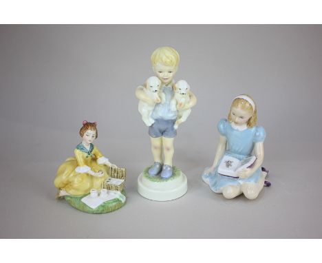 Two Royal Doulton figures of children, 'Alice' HN2158, 'Picnic' HN2308, and a Royal Worcester figure 'Monday's Child is fair 