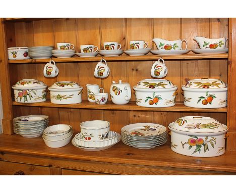 A collection of Royal Worcester porcelain Evesham pattern oven to tableware, comprising five tureens and covers, one serving 