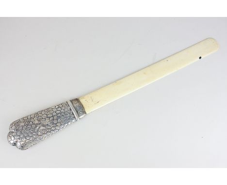 A Victorian silver handled ivory letter opener with scale pattern handle, Birmingham 1887, 38cm