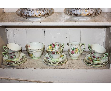 A Royal Doulton Moss Rose pattern porcelain part tea service comprising five tea plates, six saucers, six teacups, two sugar 