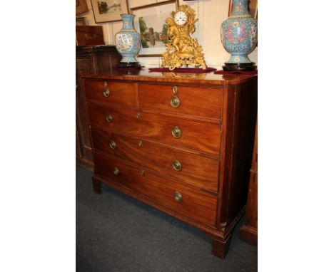 An Edwardian mahogany chest of two short over three long graduated drawers, with banded top, on bracket feet, 125.5cm, (a/f)