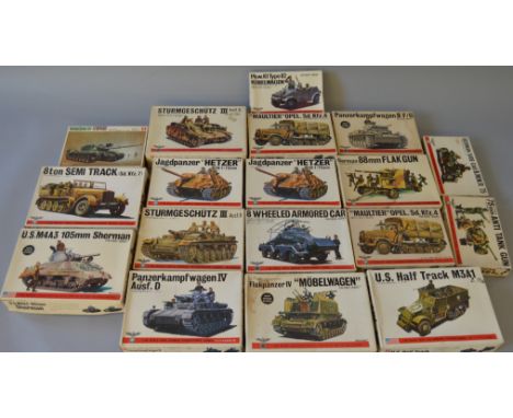 18 x Bandai 1:48 scale military related model kits. Viewing recommended.