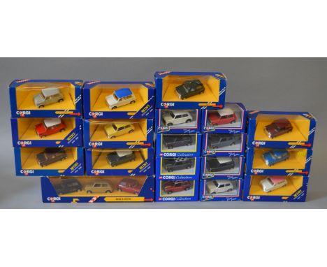 Nineteen boxed Corgi diecast model Mini road cars in 1:36 scale including C18/1 'Mini Racers' set of three models. All appear