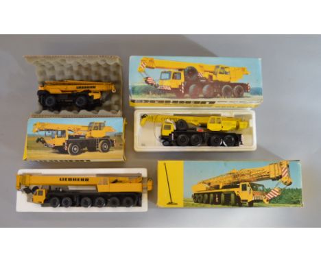 Three boxed Conrad 1:50 scale diecast model Liebherr Crane Trucks, LTM1060, LT1120,and LTM1025. Models appear G+ overall in b