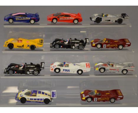 Eleven unboxed Scalextric Le Mans slot cars including a C451 Lamborghini Diablo, generally all  appear F/G. (11)