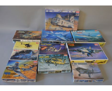 11 x Academy 1:48 scale model aircraft & helicopter kits. Viewing recommended.