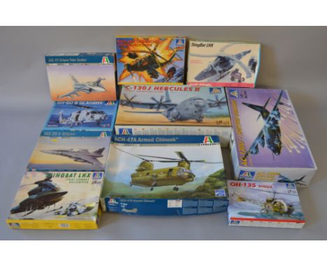 10 x Italeri 1:48 scale model aircraft & helicopter kits. Viewing recommended.