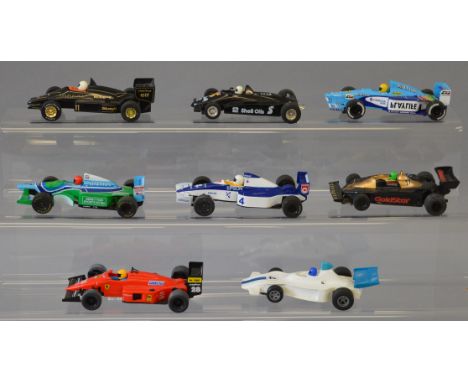 Eight unboxed Scalextric slot cars with slight damage to some, otherwise appear F/G. (8)