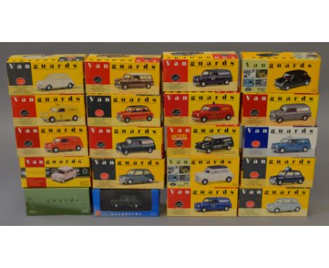 Twenty boxed Lledo 'Vanguards' diecast car and van models  in  1:43 scale, all appear G+ in G/VG boxes. (20)