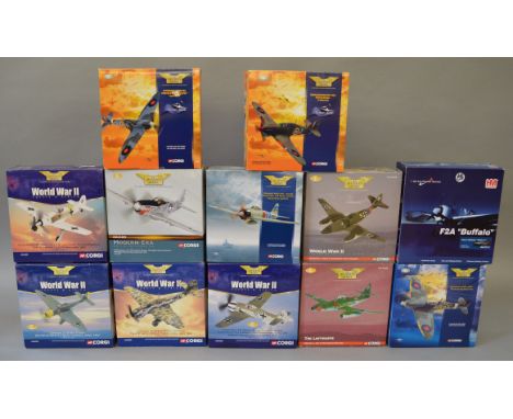 Eleven boxed diecast model aircraft from the Corgi Aviation Archive series in 1:72 scale together with a boxed Hobby Masters 