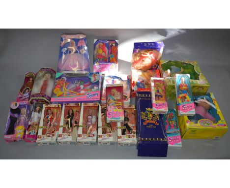 Twenty two  boxed modern dolls including a Mattel 'Chantal Goya' doll, Cabbage Patch, Barbie, Sindy and others. Contents appe