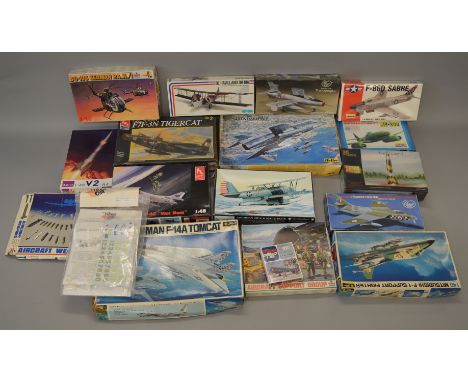 15 x Assorted 1:48 scale model aircraft kits, including rockets & accessories, various manufacturers. Viewing recommended.