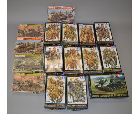 16 x Tamiya 1:48 scale military model kits & figures. Viewing recommended