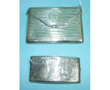 An engine turned silver card case of purse form, Chester 1914 and an engraved silver visiting card case, Birmingham 1908, (2)