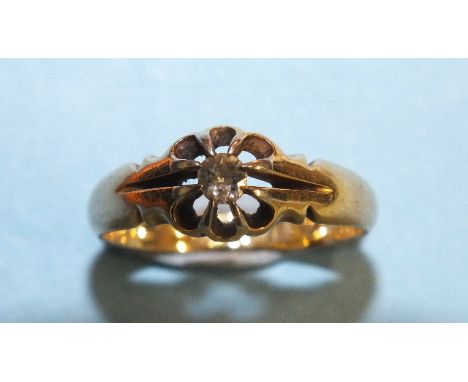 An 18ct gold ring claw-set an old brilliant-cut diamond, size O½, 3.9g.