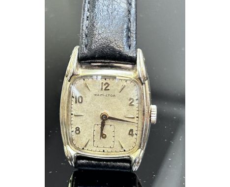 1950's Hamilton Darrell wristwatch manual wind movement 10ct gold filled case, sub second dial at 6 o clock currently ticking