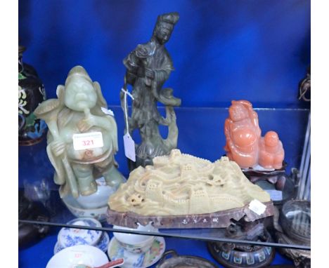 A CHINESE CARVED 'JADE' STUDY OF 'PIGSY' and similar carved stone items (4)