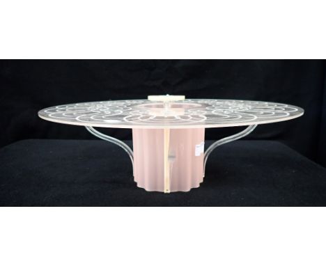 A 1950S PINK AND CLEAR PERSPEX HANGING LIGHT SHADE with etched circular decoration 