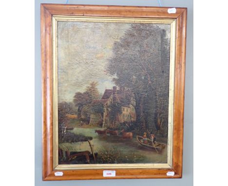 AFTER JOHN CONSTABLE: A 19TH CENTURY NAIVE OIL ON CANVAS PAINTING 'VALLEY FARM, FLATFORD' signed C. Spooner, 1895