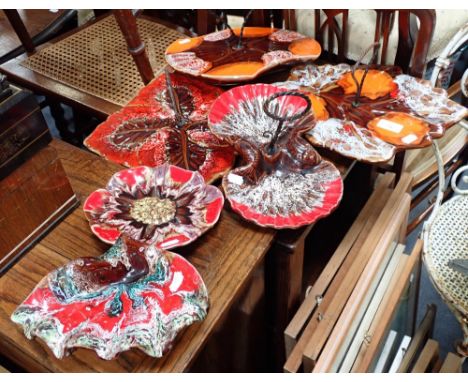 A COLLECTION OF VINTAGE CONTINENTAL BRIGHTLY GLAZED CERAMIC SERVING DISHES, to include cheese boards