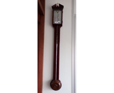 A REPRODUCTION MAHOGANY CASED STICK BAROMETER, 97cm long