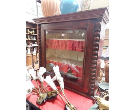 A VICTORIAN MAHOGANY GLAZED CABINET with Bobbin-turned half columns, 91cms wide