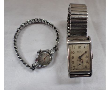 BUREN DELUXE A GENTLEMAN'S VINTAGE STAINLESS STEEL WRISTWATCH, together with a lady's vintage Cyma wristwatch (2)