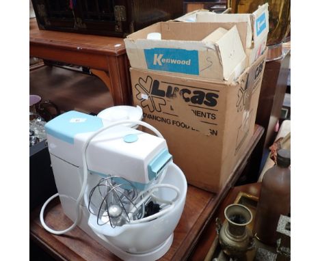 A VINTAGE 1960S KENWOOD CHEF, with liquidizer and boxed accessories, including coffee mill and can opener, and a pink pouffe 