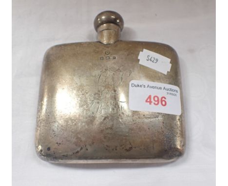 A BIRMINGHAM SILVER HIP FLASK, approximately 109gms