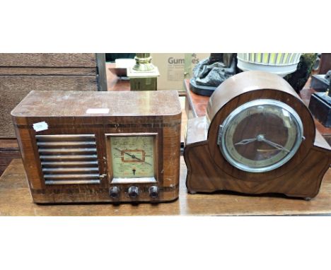 A 1930S 'PILOT LITTLE MAESTRO' WIRELESS in a walnut case and a similar mantel clock 