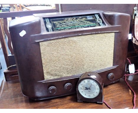 A VINTAGE BAKELITE PHILIP'S RADIO and a Smith's alarm clock (2)