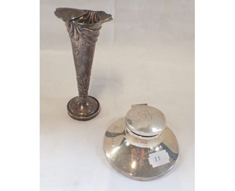 A SILVER CAPSTAN INKWELL and a silver Posy Vase (loaded)