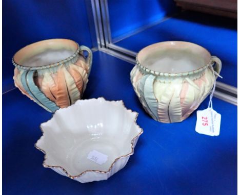 A PAIR OF EDWARDIAN ROYAL WORCESTER FERN POTS and a similar bowl (3)