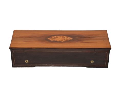 Ω A Swiss inlaid rosewood and simulated key-wound musical box, Ducommen &amp; Girod, circa 1870, the brass-bed framed mechani