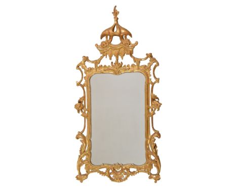  A pair of giltwood and composition wall mirrors in George III style,   20th century, after the manner of Thomas Chippendale,